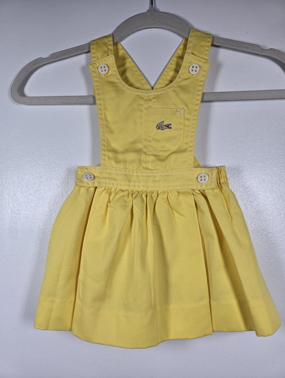 Vintage 80s Izod Lacoste Yellow Pinafore Jumper Overall Dress Toddler Size 2T